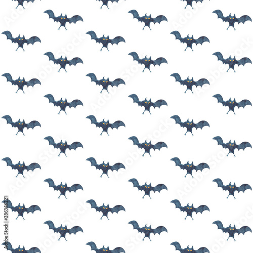 Seamless pattern with bats on white background - Halloween watercolor illustration © Biara Biarovna