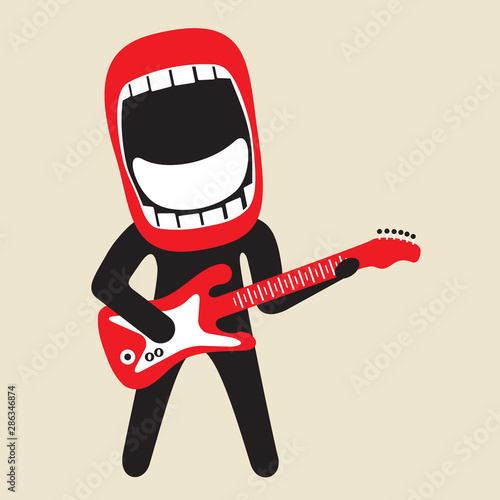 enthusiastically singing big mouth rock guitarist