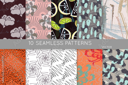 Collection of seamless roughly hand drawn patterns