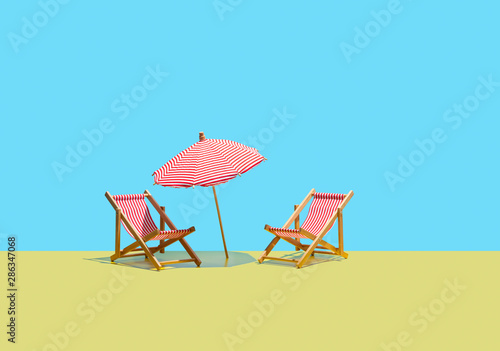 Deck chairs and parasol  scale models 