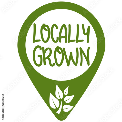 location marker with text LOCALLY GROWN and growing plant symbol vector illustration