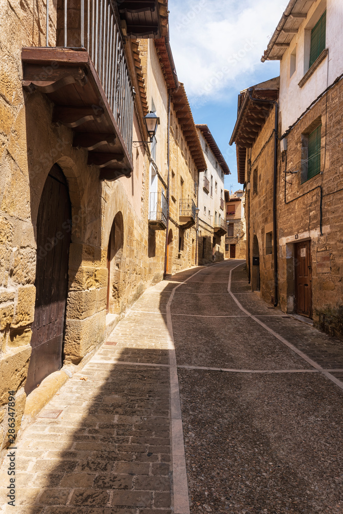 Medieval streets of ancient village of Uncastillo in Aragon region, Spain .