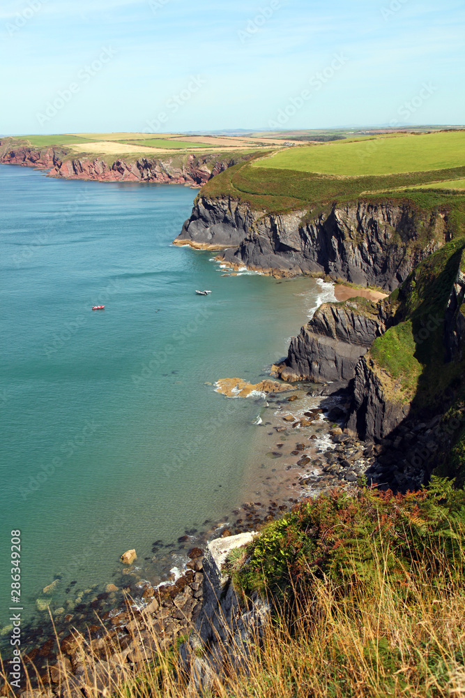 Pembrokeshire coastline and Musselwick sands at high tide Pembrokeshire coastline and Musselwick sands at high tide