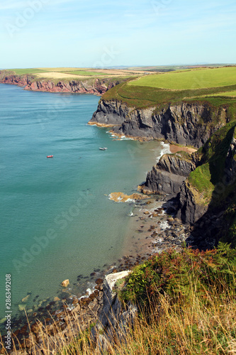 Pembrokeshire coastline and Musselwick sands at high tide