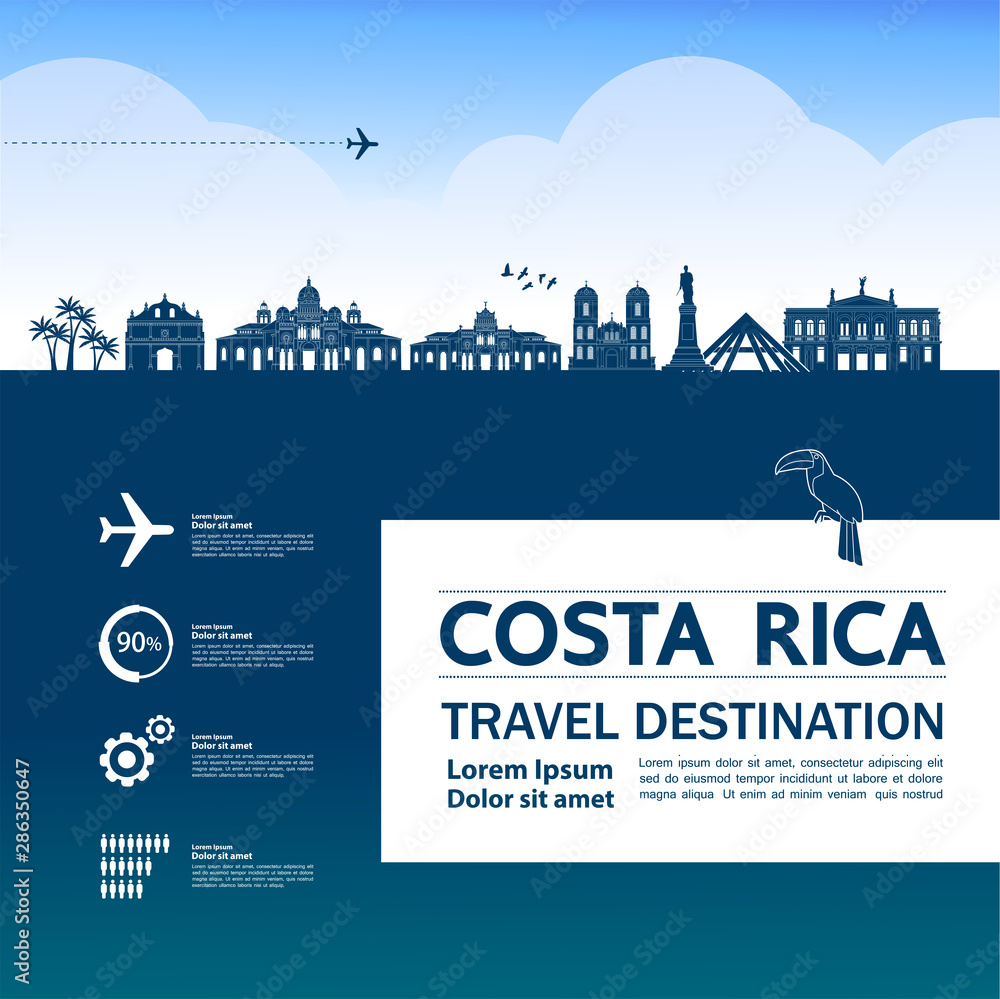Costa Rica travel destination grand vector illustration.