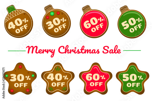 Set of Christmas cookies stickers.  Vector elements for discount tags, promotion stickers, lables, flyer, banner, poster design.
