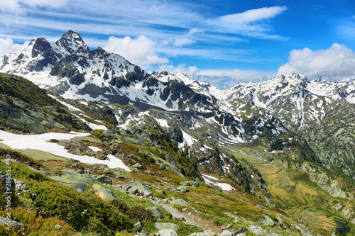 Mountains range view to La Thuile valley, Italy