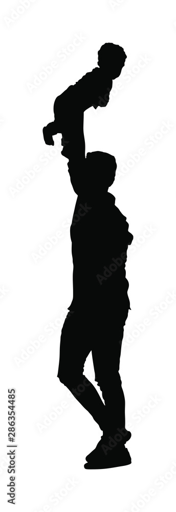 Awkward clumsy father walk with baby in hand vector silhouette. Dad carry little son, funny game, boy in the air like a plane. Fathers day. Single parent take care about child. Divorced man with kid. Awkward clumsy father walk with baby in hand vector silhouette. Dad carry little son, funny game, boy in the air like a plane. Fathers day. Single parent take care about child. Divorced man with kid.