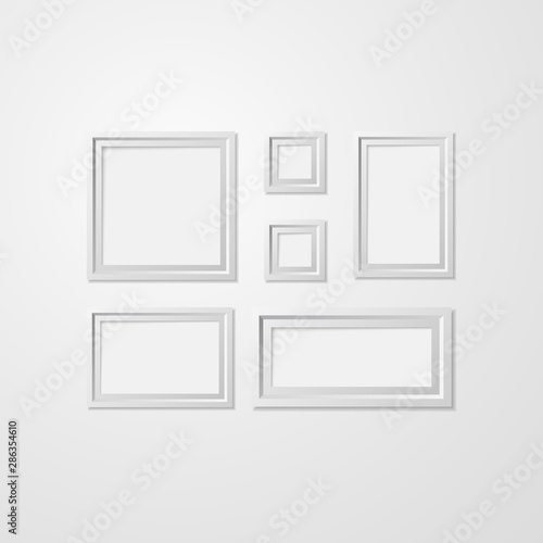 Fototapeta Naklejka Na Ścianę i Meble -  Realistic Detailed 3d White Blank Photo Frames Template Mockup Set. Vector