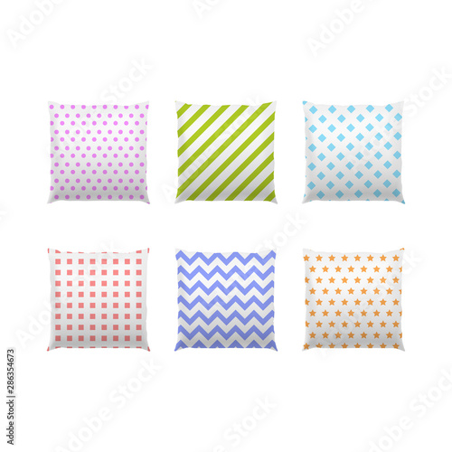 Realistic Detailed 3d Color Blank Pillows Template Mockup Set. Vector