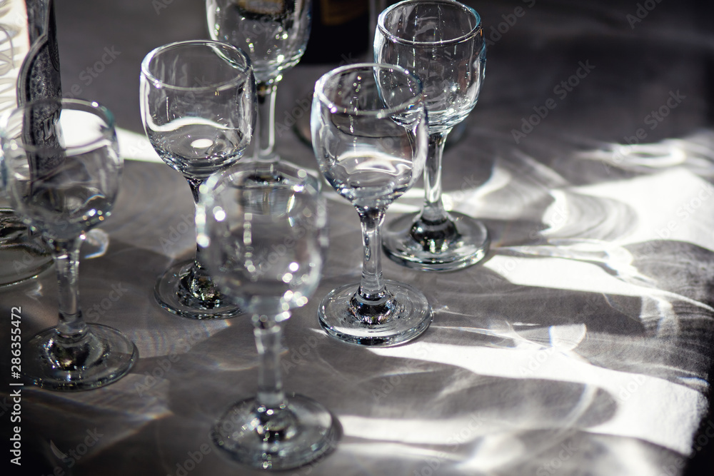 empty wine glasses on the table