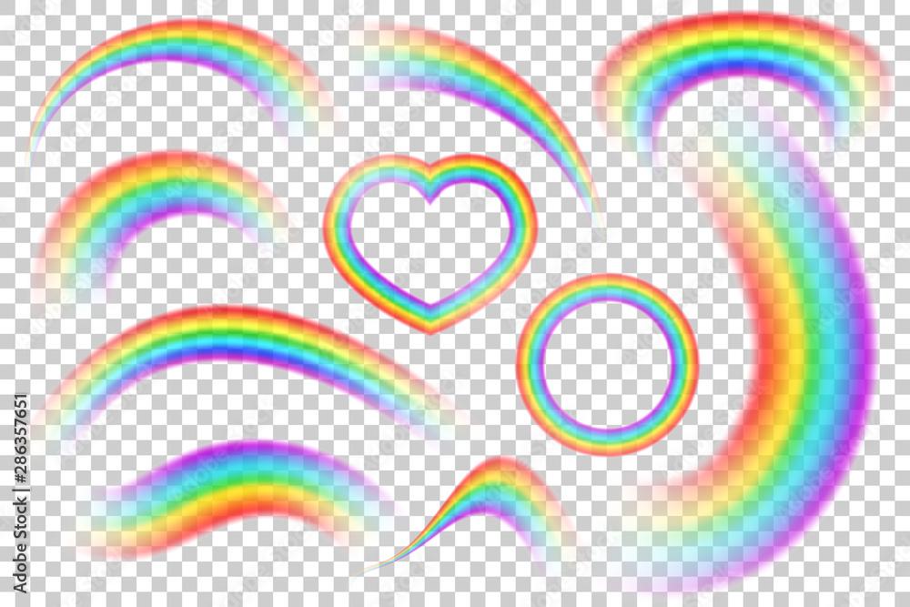 Obraz premium Colorful transparent rainbows cool vector set.