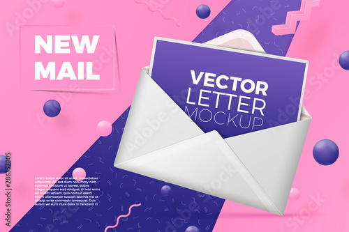 Vector 3d realistic abstract scene, open envelope