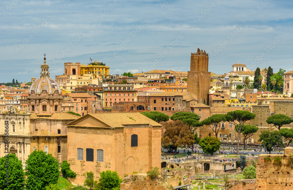 View to the town from Palatine hill, Rome, Italy