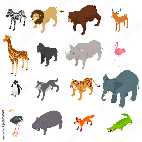 Wild Animals Isometric Illustration