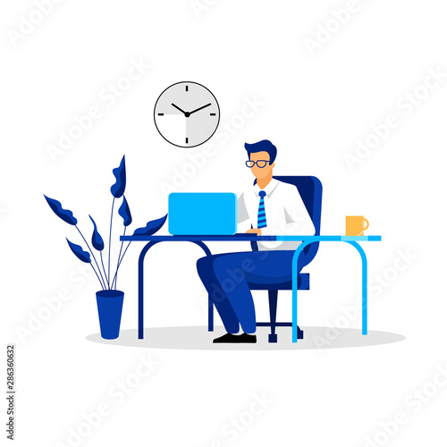 Businessman, entrepreneur, ceo, banker, financer, consultant working in office flat vector illustration
