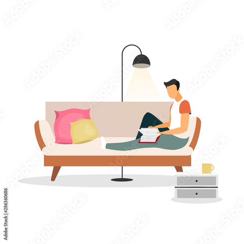 Man, entrepreneur, manager, businessman, male reading book flat vector illustration