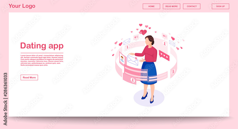 Dating app webpage vector template with isometric illustration Dating app webpage vector template with isometric illustration