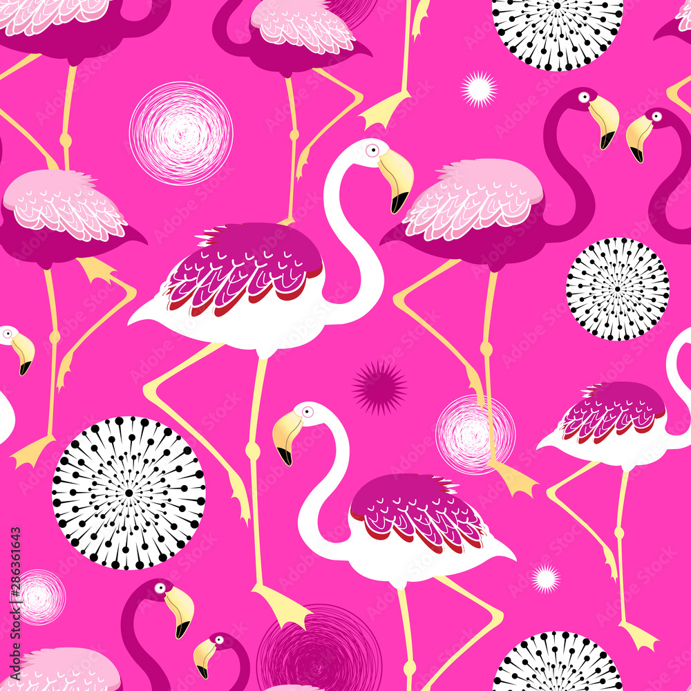 Vector bright pink flamingos seamless pattern Vector bright pink flamingos seamless pattern