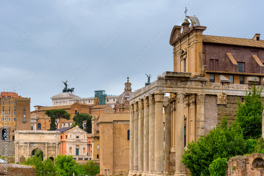 View to town from Roman forumes, Rome, Italy. View to town from Roman forumes, Rome, Italy.