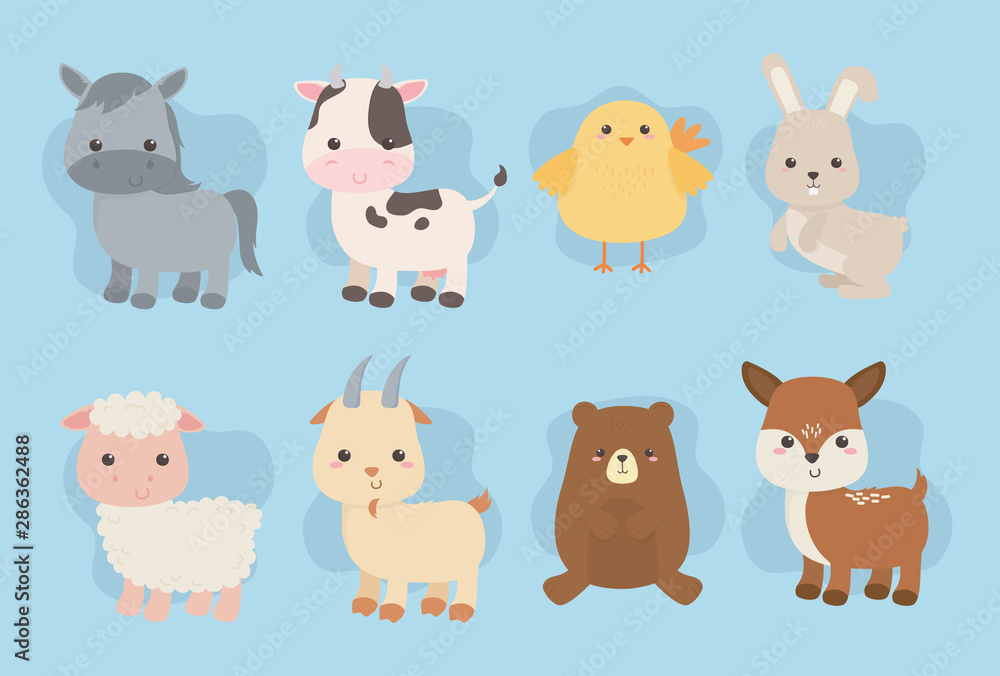 group of cute animals farm characters group of cute animals farm characters