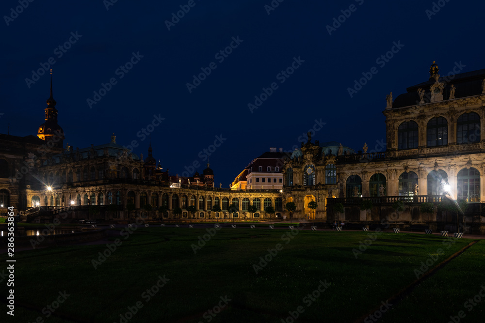 The beautiful Zwinger Palace in Dresden, Germany at night