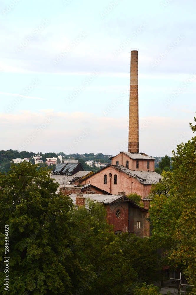 the chimney of an old abandoned factory