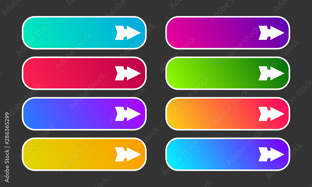 Set of eight modern gradient buttons with arrows Set of eight modern gradient buttons with arrows