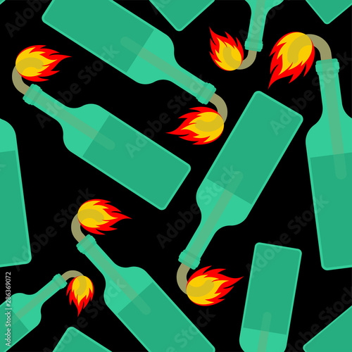 Molotov cocktail pattern seamless. Bottle with flammable liquid background. vector texture