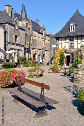 Downtown of Rochefort en Terre, a commune in the Morbihan department of Brittany in north-western France. Rochefort-en-Terre is a designated “Petite Cité de Caractére”