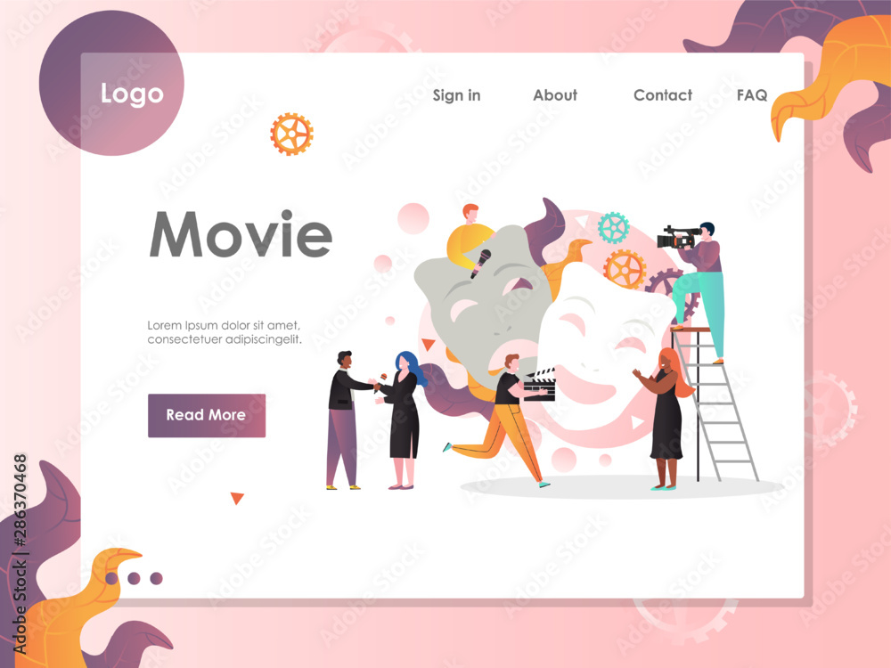 Fototapeta premium Movie vector website landing page design template