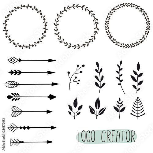 Logo creator. Vintage hipster logo elements