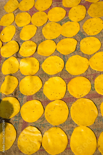 Handmade yellow Pappor (Deep-fried Bread) Making. photo