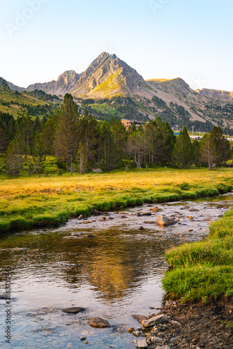 Mountain river landscape in Pyrenees.