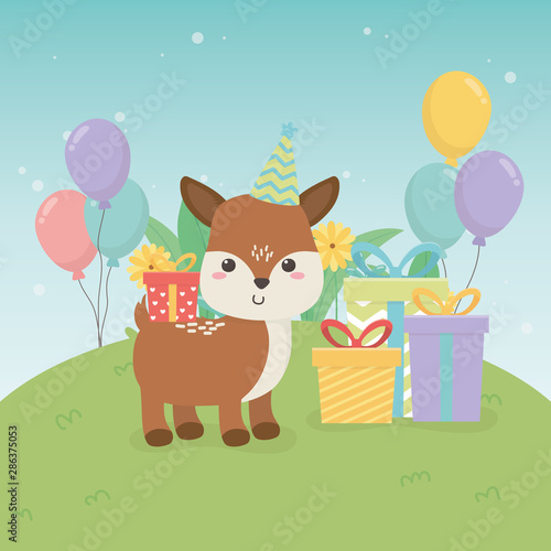 cute fawn animal farm in birthday party scene