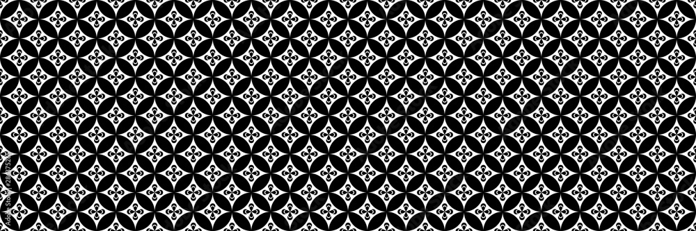 horizontal black and white abstract geometric design with flower for pattern and background