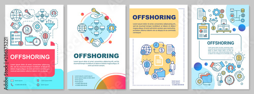 Offshoring brochure template layout. Global trade. Flyer, booklet, leaflet print design with linear illustrations. Vector page layouts for magazines, annual reports, advertising posters