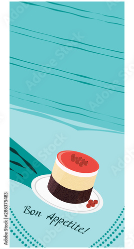 leaflet with a sweet souffle flies in the mouth on a turquoise abstract background