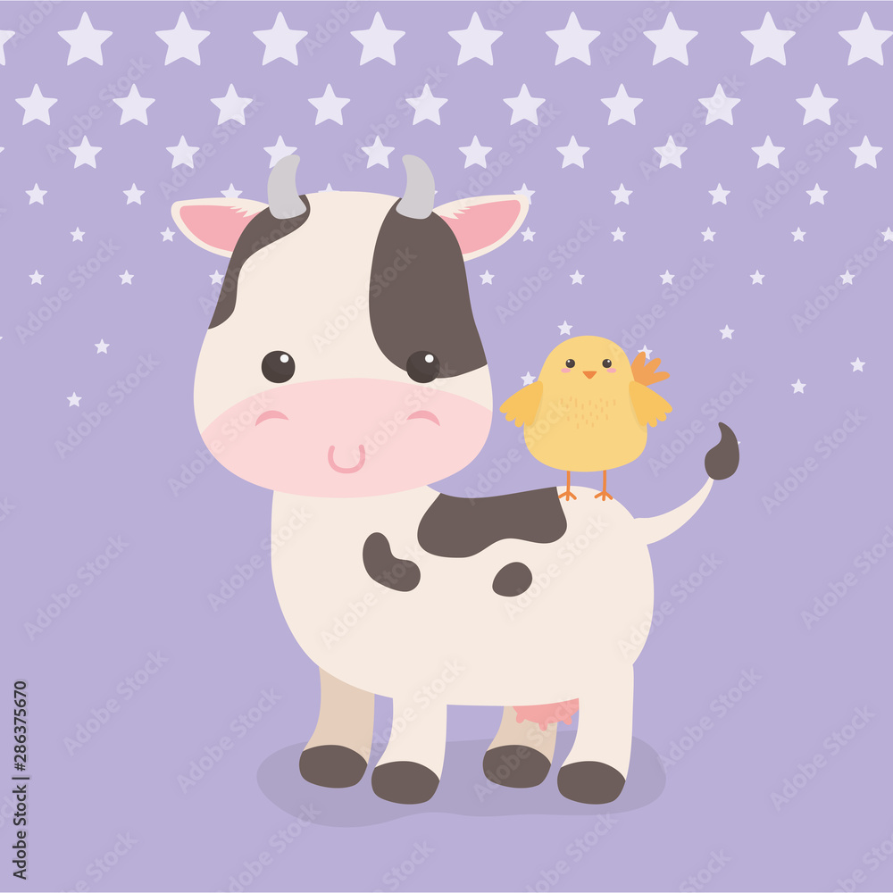 cute cow and chick animals farm characters cute cow and chick animals farm characters