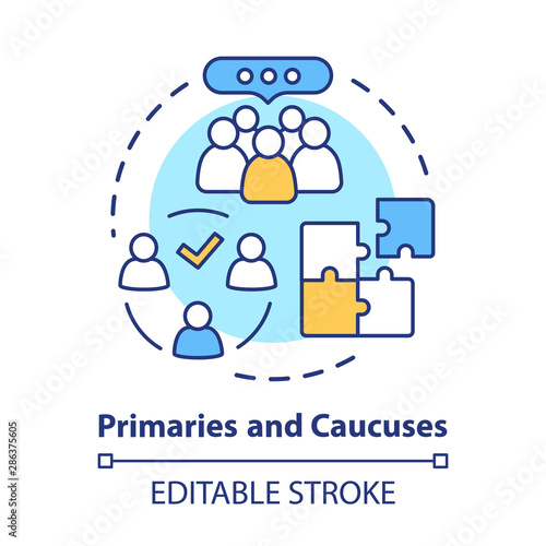 Elections concept icon. Primaries and caucuses voting day idea thin line illustration. Official, governmental election and organised supporter vote. Vector isolated outline drawing. Editable stroke