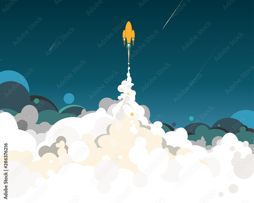 Space rocket aircraft breaking out of the clouds, and the atmosphere. Concept illustration to inspire progress, and higher aspirations - obrazy, fototapety, plakaty 