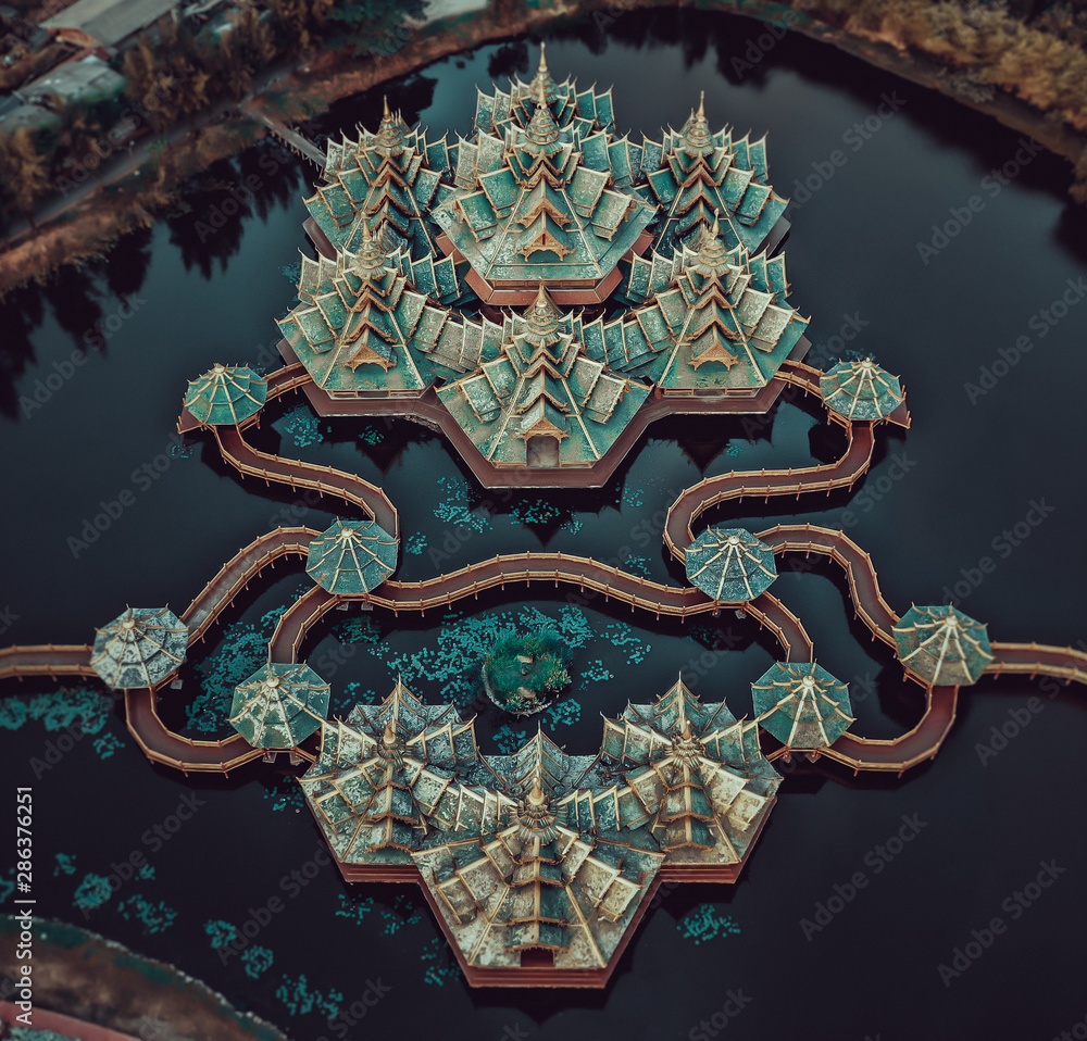 Naklejka premium Ancient city Muang Boran from above in Bangkok Thailand