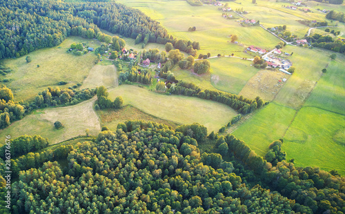 Fototapeta Naklejka Na Ścianę i Meble -  Aerial landscape from the drone - summer fields and forests
