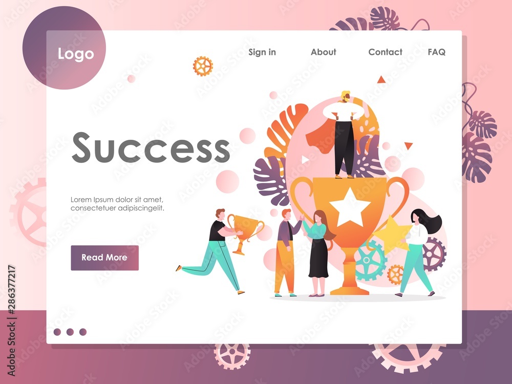 Success vector website landing page design template