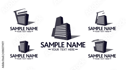 Buildings with building cranes logo symbols set