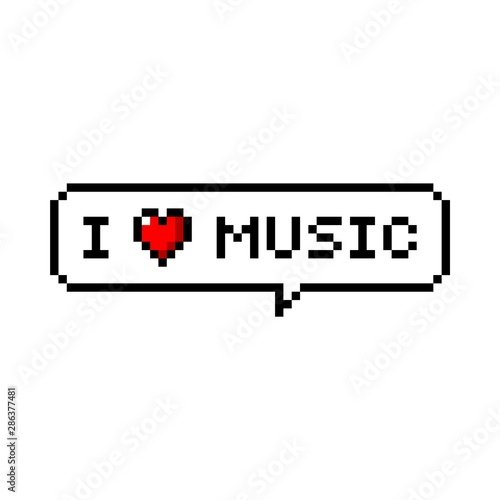 Pixel art speech bubble i love music heart icon - isolated vector illustration