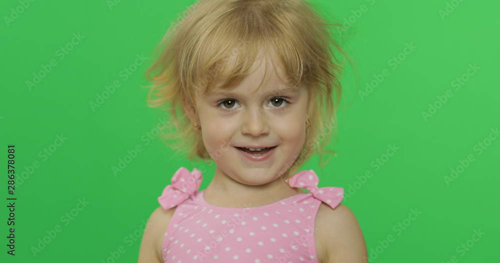Pretty child in pink swimsuit. Portrait close up. Chroma Key Pretty child in pink swimsuit. Portrait close up. Chroma Key