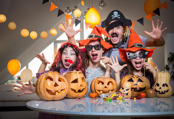 family celebrates halloween