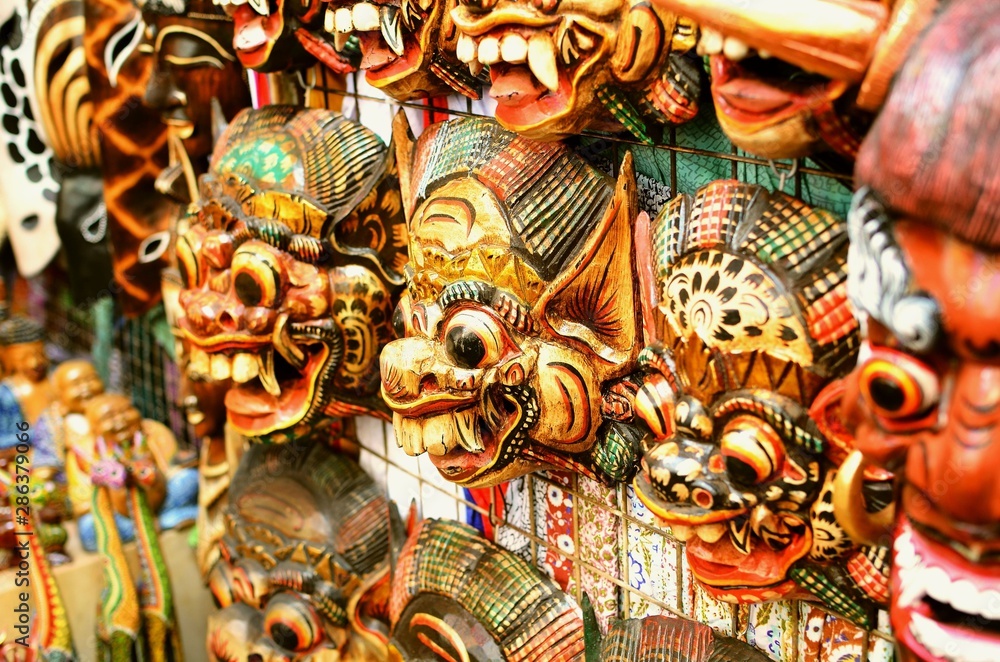 Fototapeta premium Famous mask souvenirs at Ubud Market
