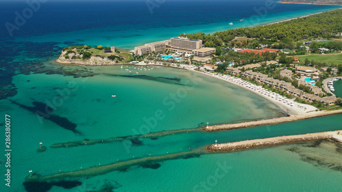 Aerial drone photo from iconic village of Sani with unique nature in North Kassandra peninsula  Halkidiki  North Greece